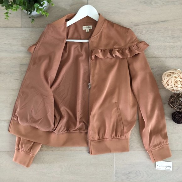 Maison Jules Satin Ruffled Bomber Jacket - Picture 6 of 12